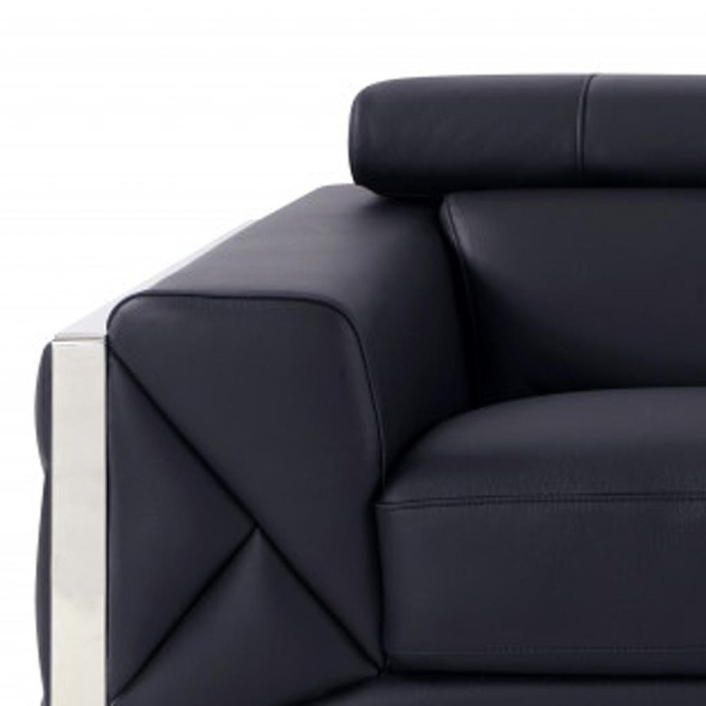 75" Black And Silver Italian Leather Loveseat HomeRoots