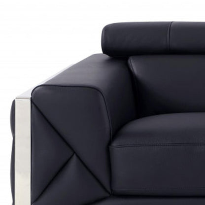 75" Black And Silver Italian Leather Loveseat HomeRoots