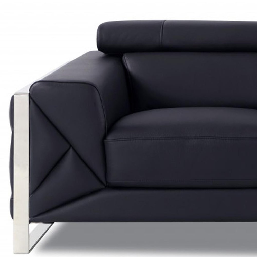 75" Black And Silver Italian Leather Loveseat HomeRoots