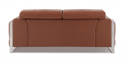 75" Camel And Silver Italian Leather Loveseat HomeRoots