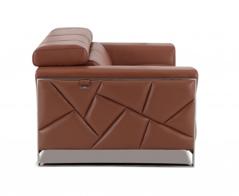 75" Camel And Silver Italian Leather Loveseat HomeRoots
