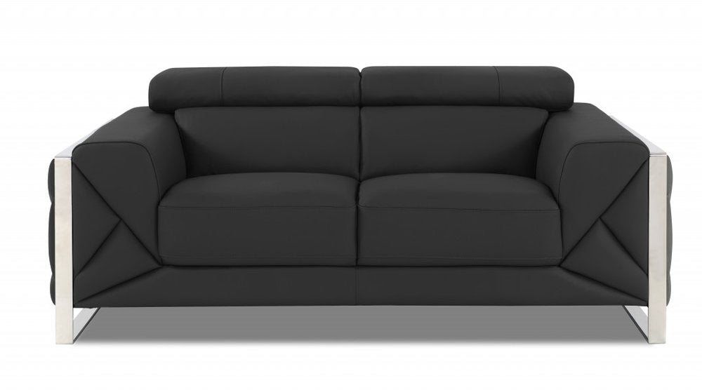 75" Gray And Silver Italian Leather Loveseat HomeRoots