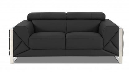 75" Gray And Silver Italian Leather Loveseat HomeRoots