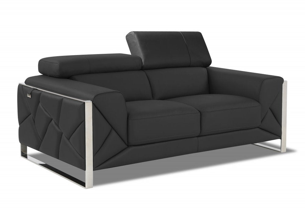 75" Gray And Silver Italian Leather Loveseat HomeRoots