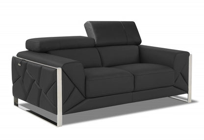 75" Gray And Silver Italian Leather Loveseat HomeRoots