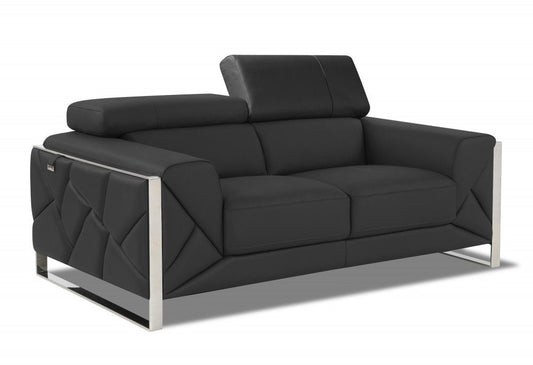 75" Gray And Silver Italian Leather Loveseat HomeRoots
