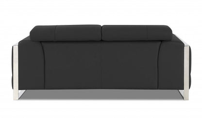 75" Gray And Silver Italian Leather Loveseat HomeRoots