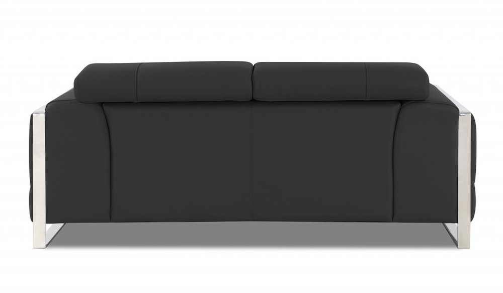 75" Gray And Silver Italian Leather Loveseat