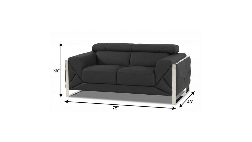 75" Gray And Silver Italian Leather Loveseat HomeRoots