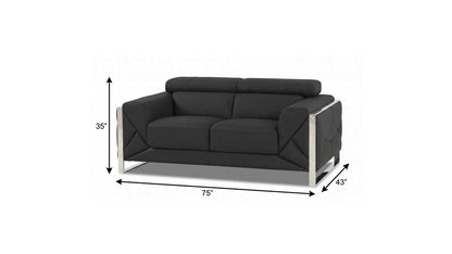 75" Gray And Silver Italian Leather Loveseat HomeRoots