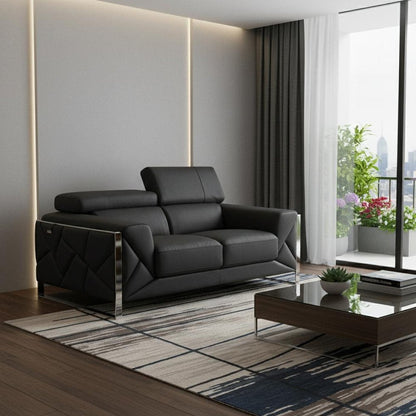 75" Gray And Silver Italian Leather Loveseat HomeRoots