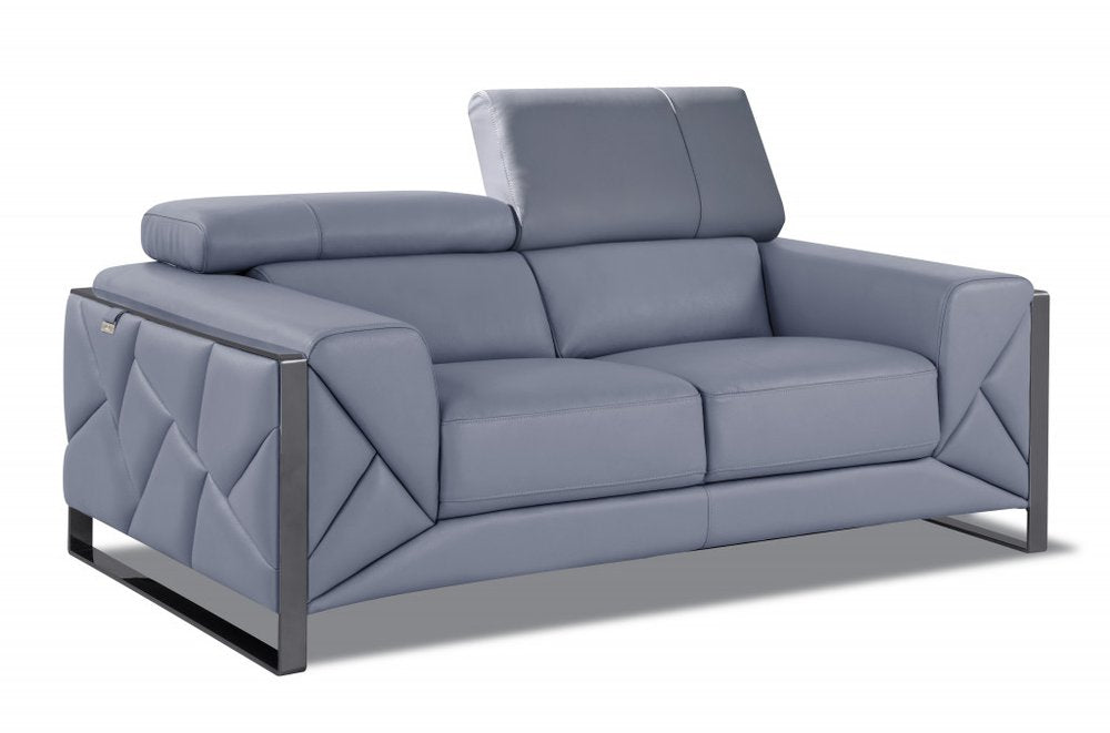 75" Light Blue And Black Italian Leather Loveseat HomeRoots