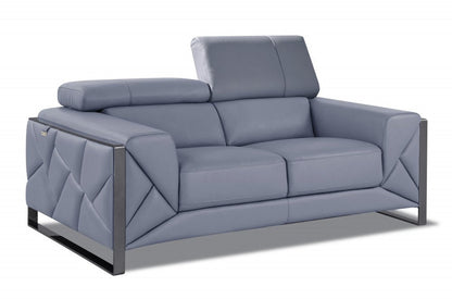 75" Light Blue And Black Italian Leather Loveseat HomeRoots