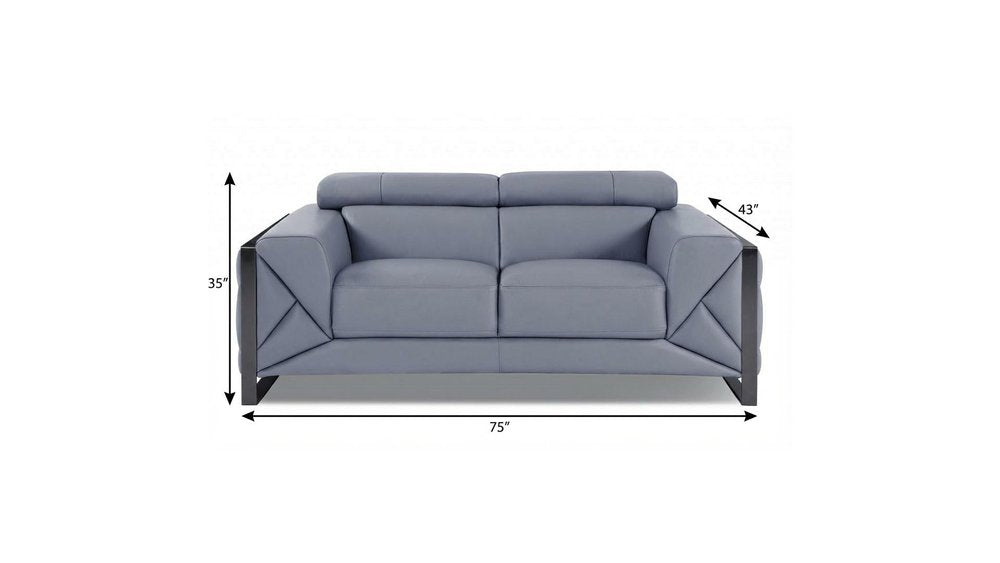 75" Light Blue And Black Italian Leather Loveseat HomeRoots