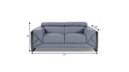 75" Light Blue And Black Italian Leather Loveseat HomeRoots