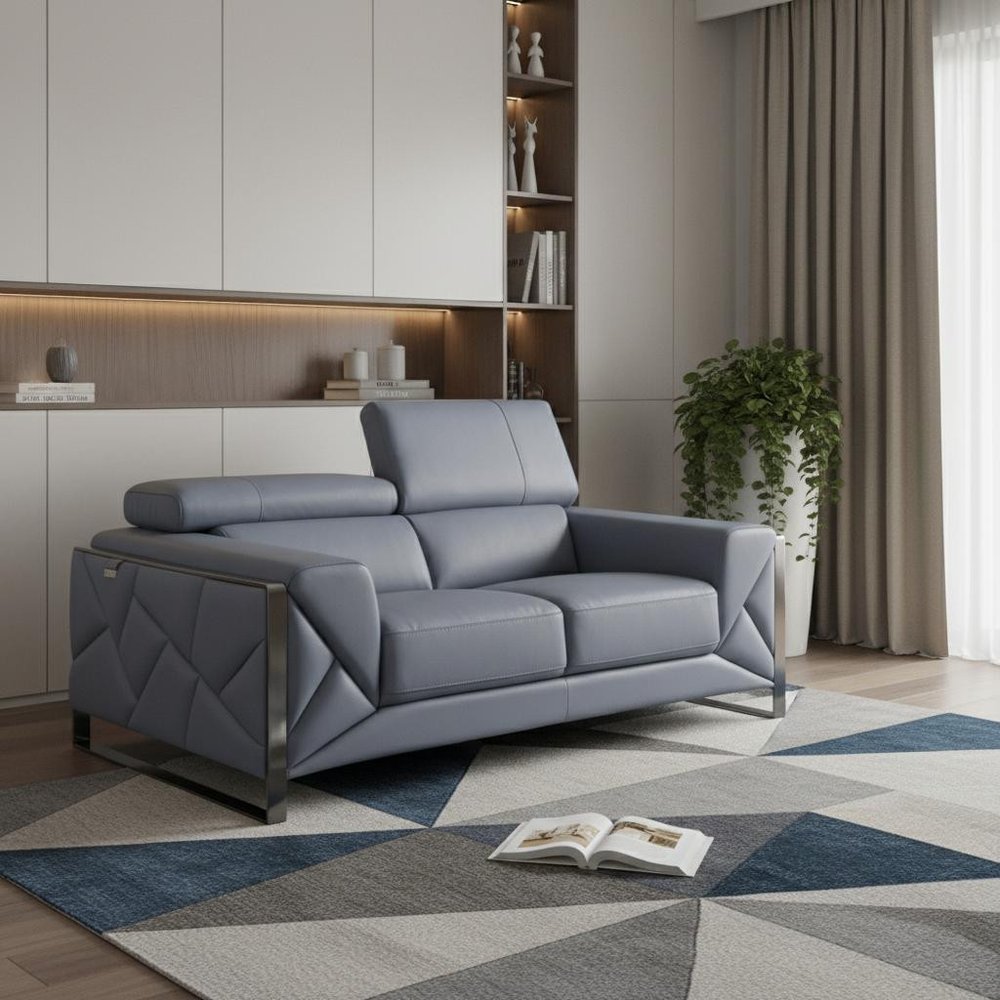 75" Light Blue And Black Italian Leather Loveseat HomeRoots