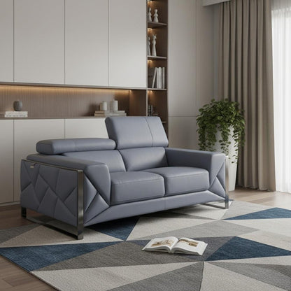 75" Light Blue And Black Italian Leather Loveseat HomeRoots