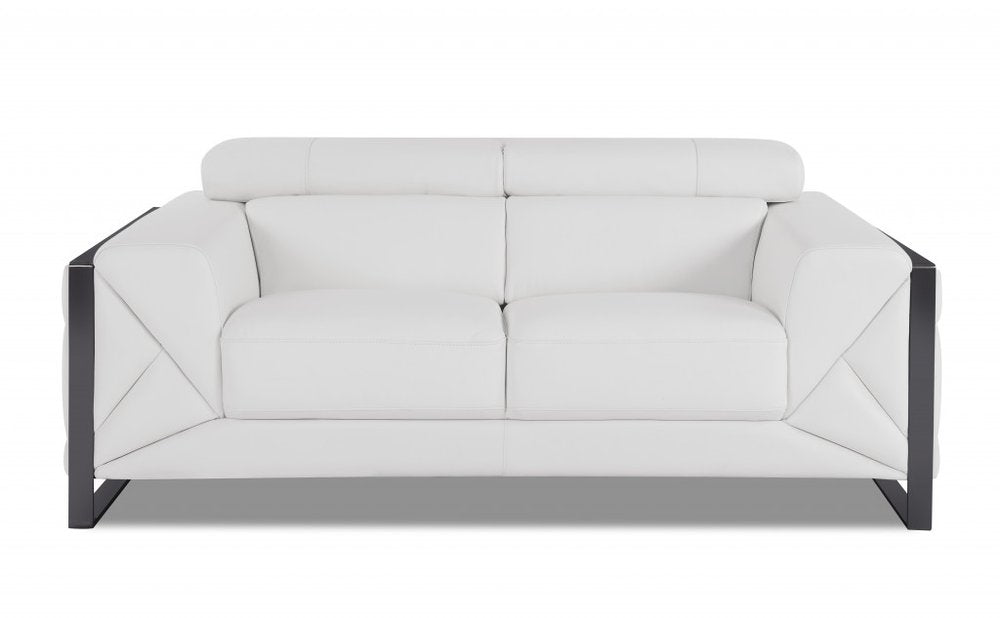 75" White And Black Italian Leather Loveseat HomeRoots