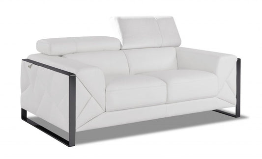 75" White And Black Italian Leather Loveseat HomeRoots