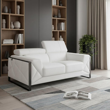 75" White And Black Italian Leather Loveseat HomeRoots