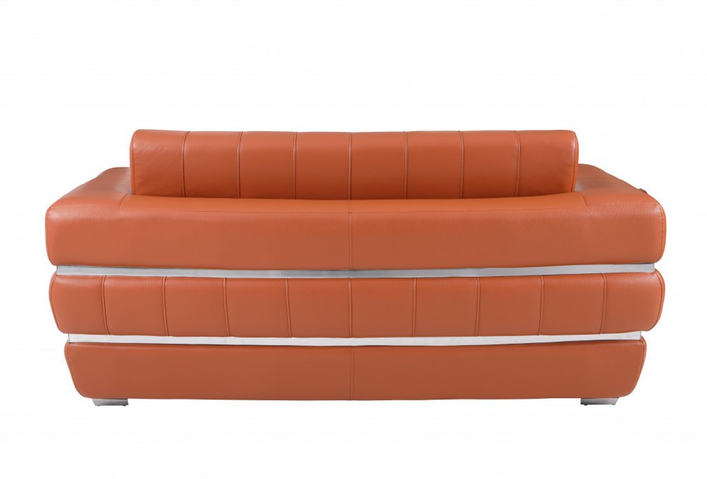 75" Camel And Silver Italian Leather Loveseat HomeRoots