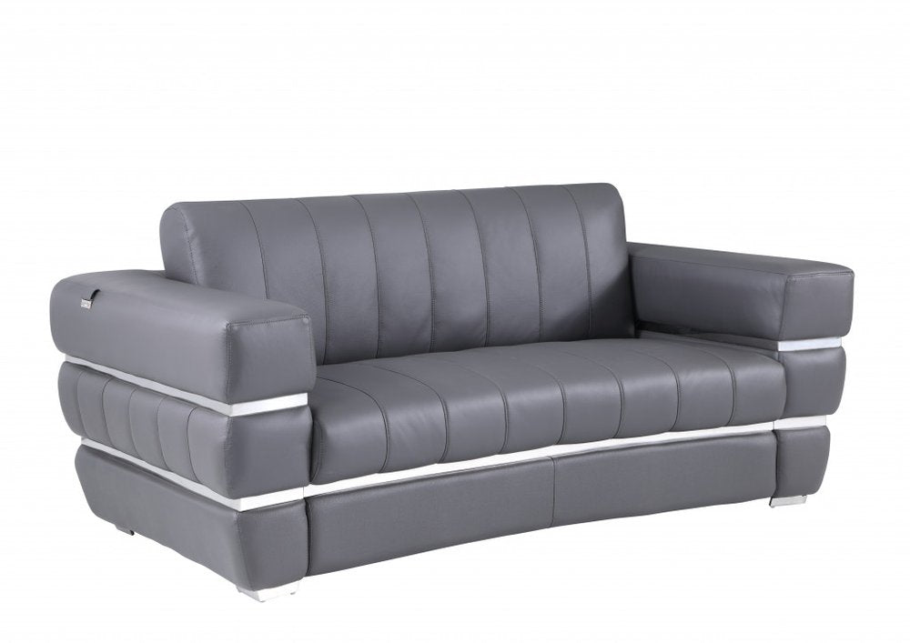 75" Gray And Silver Italian Leather Loveseat HomeRoots