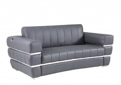 75" Gray And Silver Italian Leather Loveseat HomeRoots
