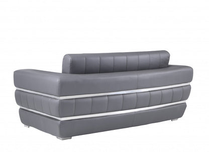 75" Gray And Silver Italian Leather Loveseat HomeRoots