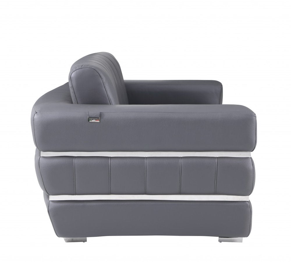 75" Gray And Silver Italian Leather Loveseat HomeRoots