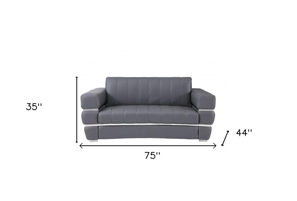 75" Gray And Silver Italian Leather Loveseat HomeRoots