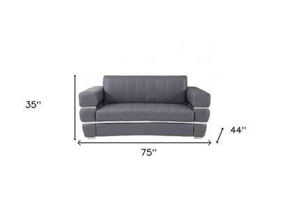 75" Gray And Silver Italian Leather Loveseat HomeRoots