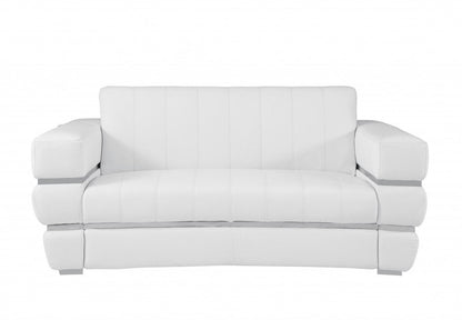 75" White And Silver Italian Leather Loveseat HomeRoots