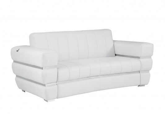 75" White And Silver Italian Leather Loveseat HomeRoots