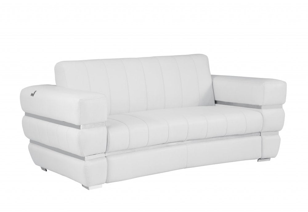 75" White And Silver Italian Leather Loveseat HomeRoots