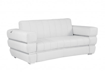 75" White And Silver Italian Leather Loveseat HomeRoots