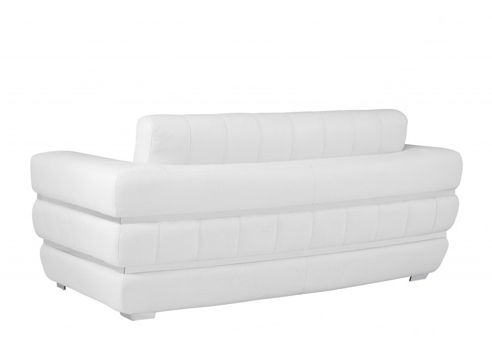 75" White And Silver Italian Leather Loveseat HomeRoots