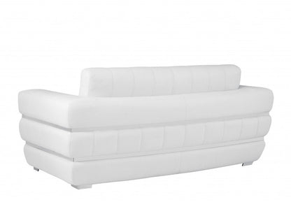 75" White And Silver Italian Leather Loveseat HomeRoots