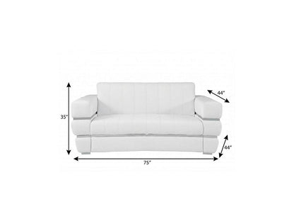 75" White And Silver Italian Leather Loveseat HomeRoots