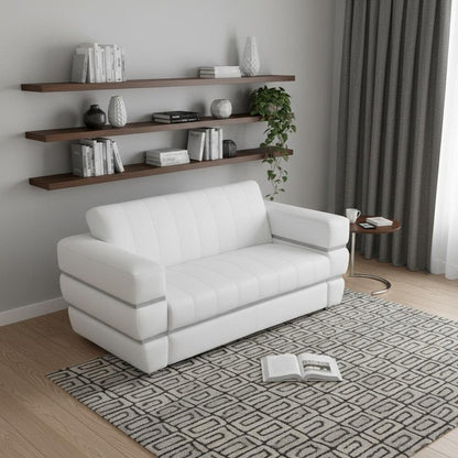 75" White And Silver Italian Leather Loveseat HomeRoots