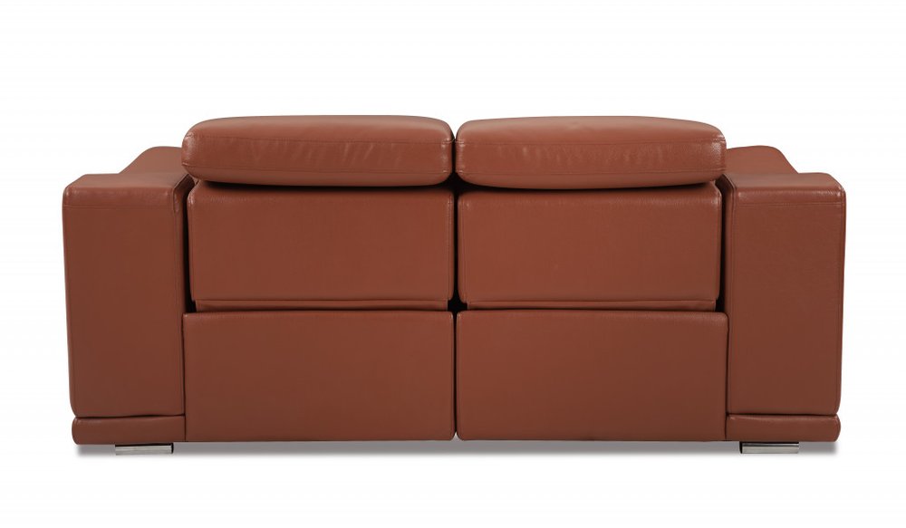 72" Camel And Silver Italian Leather Power Reclining Loveseat HomeRoots