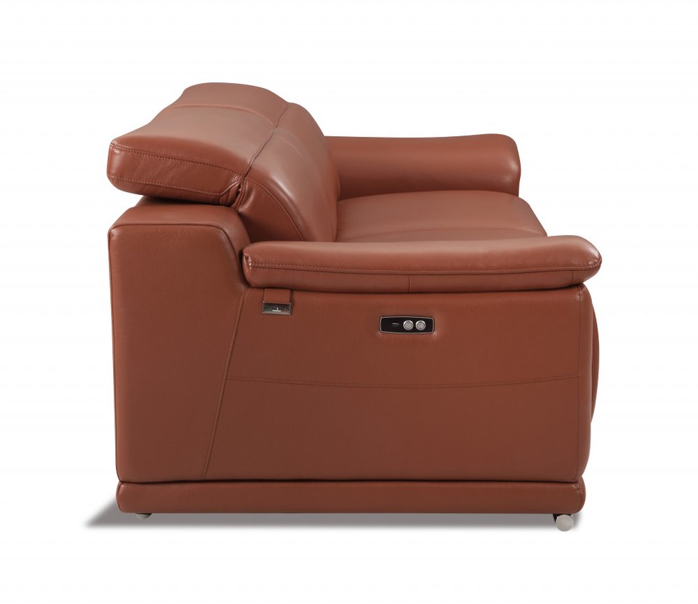 72" Camel And Silver Italian Leather Power Reclining Loveseat HomeRoots