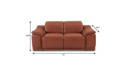72" Camel And Silver Italian Leather Power Reclining Loveseat HomeRoots