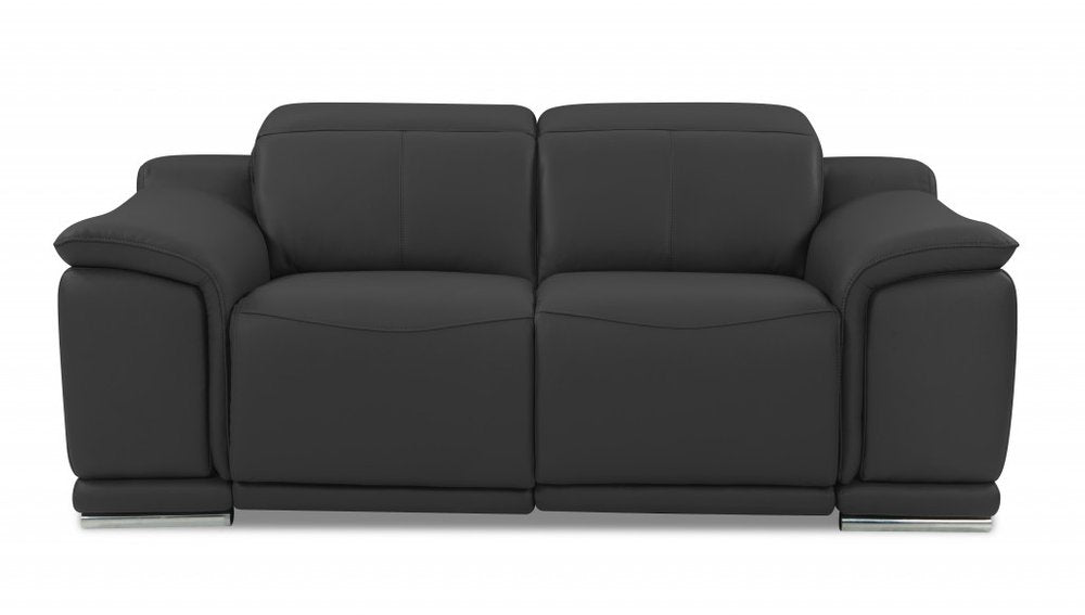 72" Gray And Silver Italian Leather Power Reclining Loveseat HomeRoots