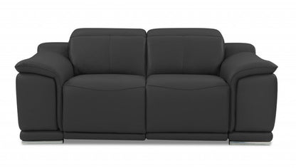 72" Gray And Silver Italian Leather Power Reclining Loveseat HomeRoots