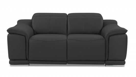72" Gray And Silver Italian Leather Power Reclining Loveseat HomeRoots