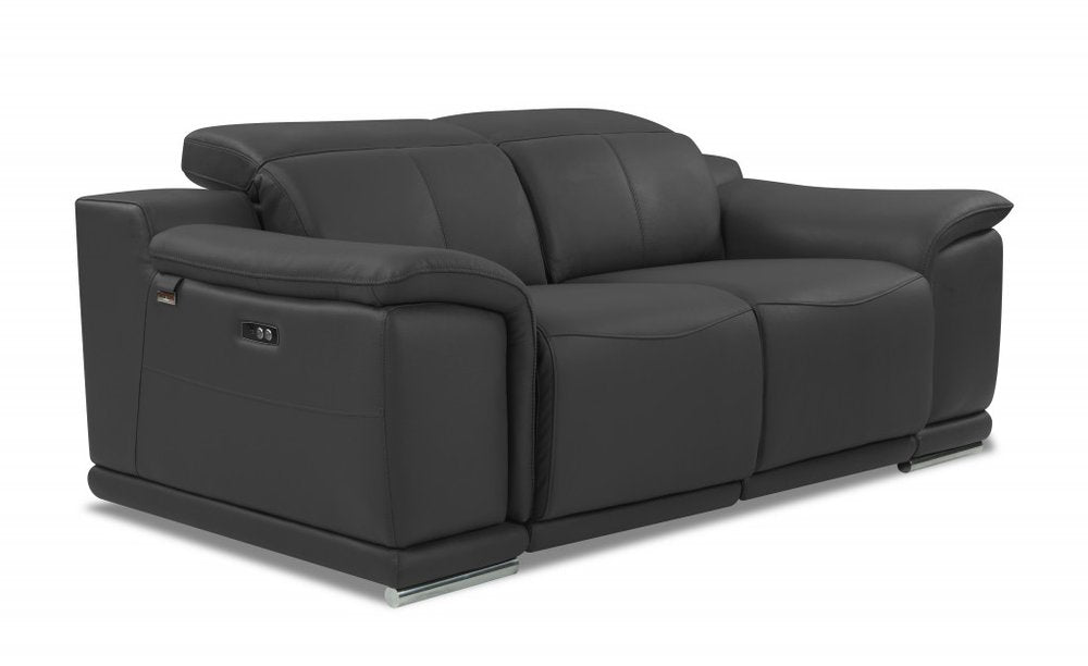 72" Gray And Silver Italian Leather Power Reclining Loveseat HomeRoots