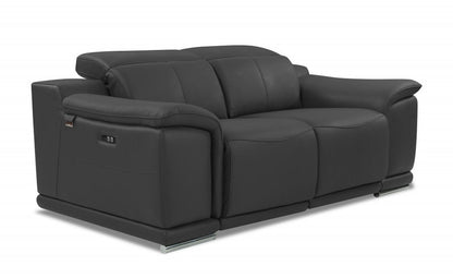 72" Gray And Silver Italian Leather Power Reclining Loveseat HomeRoots