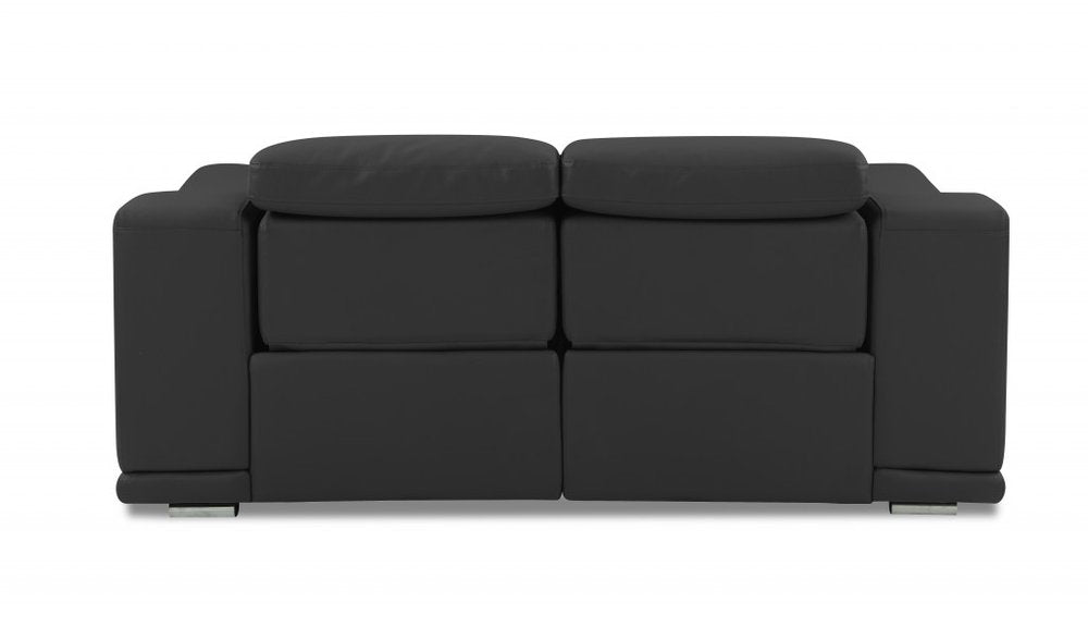 72" Gray And Silver Italian Leather Power Reclining Loveseat HomeRoots