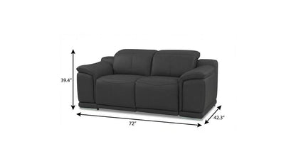 72" Gray And Silver Italian Leather Power Reclining Loveseat HomeRoots