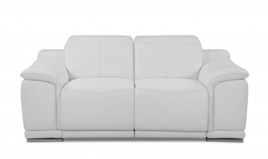 72" White And Silver Italian Leather Power Reclining Loveseat HomeRoots